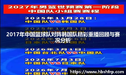 2017年中国篮球队对阵韩国队精彩重播回顾与赛况分析